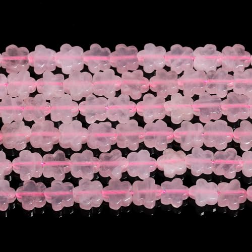 Songxi 60pcs 6mm Pink Crystal Plum Blossom Natural Stone Beads for Jewelry Making, Smooth Loose Flower Shape Gemstone Beads for Bracelets Necklace Earrings Making Supplies ﻿ - color: Pink Crystal