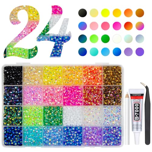 qiipii 24 Color 5mm Jelly Resin Rhinestones w B7000 Jewelry Glue for Bedazzling Flatback Stones Bedazzler Kit Colorful AB Gems Diamonds Charms for Nails Eyes Face Makeup Crafting Tumblers DIY Crafts - color: Jelly Ab Rhinestones, size: 5mm