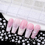 3D Mini Small Caviar Nail Beads Balls, 0.7-2mm Silver Nail Art Beads 1.5-5mm White Nail Pearls Half Round Flatback Pearl Nail Charms with Pickup Tools for Nails Face Eyes Makeup(31-K1-4) - color: 31-K1-4