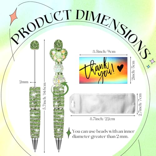 Tondiamo 45 Pcs Full Rhinestone Beadable Pens Bulk Set 15 Glitter Diamond Pens with Cards & Bags Fancy Beaded Pen for Beads DIY Cute Journalling Bling Ballpoint Craft Making(Stripe Diamonds) - style: Stripe Diamonds