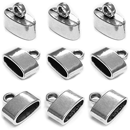Flat Leather Cord End Caps 50 pcs Round Tassel End Caps Barrel End Caps Bracelet Making Supplies Leather Bracelet Making Kit Silver Cord End Cap Kumihimo Kit - color: Flat silver-50Pc