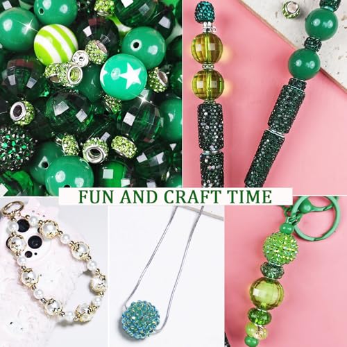 106 Pcs 20mm Beads for Pens Making with Rondelle Spacer Beads Dark Green Acrylic Focal Bubblegum Bead Crystal Round Sparkly Chunky Bead for Pens Beadable Keychain DIY Craft Jewelry Making Supplies - color: Dark Green