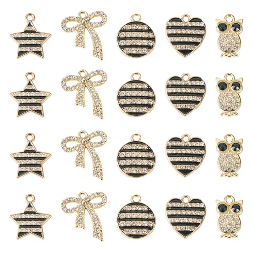 Craftdady Crystal Rhinestone Pendants Butterfly Heart Rhombus Bowknot Earring Charms Alloy Enamel Metal Pendants Light Gold Bracelet Charms for DIY Craft Necklace Jewelry Making - color: Light Gold 5 Styles