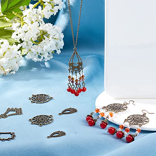 SUNNYCLUE 1 Box 54Pcs 9 Style Tibetan Earring Chandelier Connector Charms Findings Loops Jewelry Making Kit for Earring Drop and Charm Pendant, Antique Bronze - color: 54pcs 9 Style Antique Bronze
