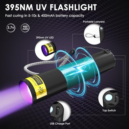 Akisey UV Resin Kit with Light, 100g UV Resin with Rechargeable 395NM UV Flashlight, Fast Curing in Seconds, UV Glue Adhesive for Bonding Jewelry, Plastic, Glass Repair, w/Mat, Gloves, Storage Bag - size: 100g