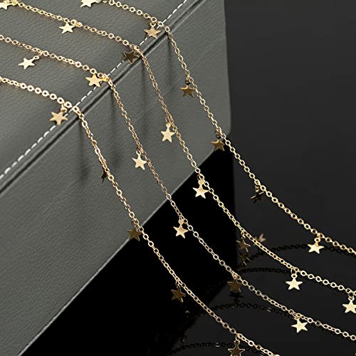 YOUBEIYEE 16.4 Feet Star Link Chain for Jewelry Making Women Necklace Chain Roll, Gold Plated Cable Chains Bulk with Jump Rings and Lobster Clasps - color: Gold Star