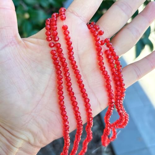 500pcs Czech Faceted Rondelle Crystal Glass Loose Beads 4mm Small Tiny Spacer Bulk Light Siam Red for DIY Craft Jewelry Making CCR406 - color: Light Siam Red, size: 4mm (0.16") - 500pcs