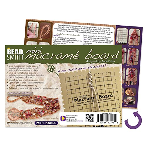 The Beadsmith Mini Macrame Combo - Bead Board 7.5 x 10.5 inches - Box of 40 T-pins 1.75 inches - Bracelet Project & Instructions Included - Ideal for securing & creating Macrame and Knotting Creations - size: 7.5" x 10" Board & 40 Pins