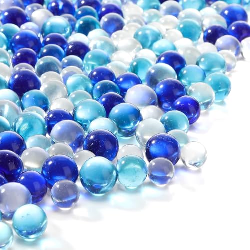 Sratte 360 Pcs Clear Glass Marble Gemstone Vase Filler 16, 14 and 12 mm Glass Beads Transparent Small Marble Round Decorative Marbles Gem Pebbles for Slingshot (Transparent, Blue and Dark Blue) - color: Transparent, Blue and Dark Blue
