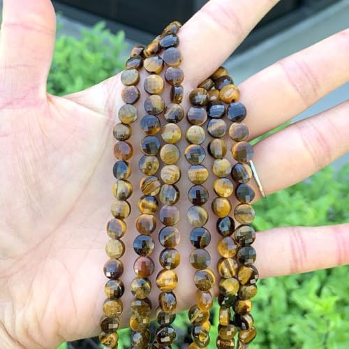 Adabele 15 Inch Natural Yellow Tigers Eye Gemstone 6mm Faceted Flat Round Coin Loose Beads Gem Stone Spacer (58-62pcs) for Jewelry Making GZ13-10 - color: Tiger's Eye, size: 15 Inch/1 Strand