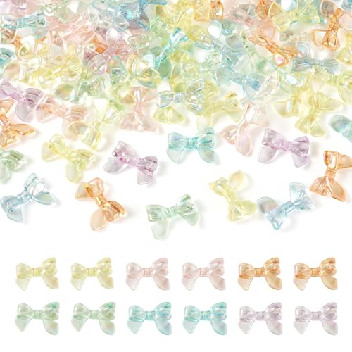 FASHEWELRY 100Pcs Clear Acrylic Bow Beads Colorful Bowknot Spacer Beads 15x20x5mm Mixed Color Transparent Focal Bead for Pens Keychain Bracelet Necklace Earring Jewelry Making DIY Crafts - color: Clear Mixed Color