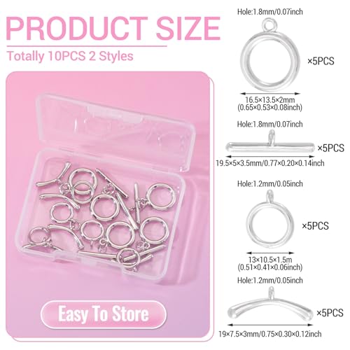 10 Pcs Toggle Jewelry Clasps Flat Round Toggle Clasp Connectors Round T Bar Closure Clasps Sets for Women Men Bracelet Necklace Jewelry Making - color: Platinum/T-Bar