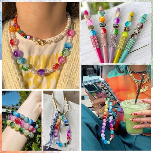 BONNY BOXX 50PCs 16mm Crackle Acrylic Round Beads Crystal Mix Plastic Pastel Loose Spacer Bubblegum Beads for Jewelry Making Phone Strap DIY Crafts - color: Crackle