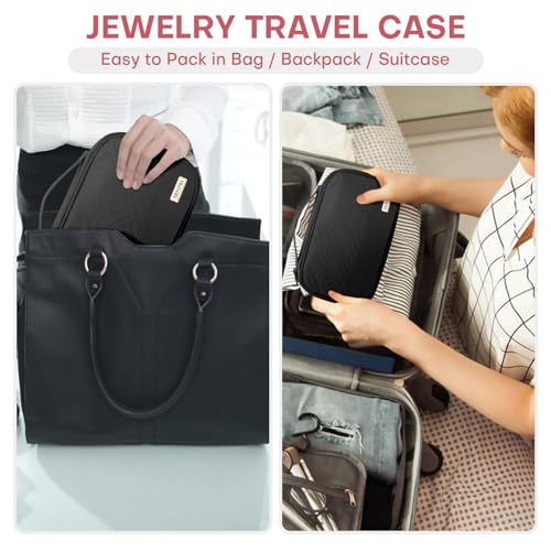 Jewelry Travel Case Organizer for Necklaces, Earrings, Rings, Bracelet, Watch, Soft Sided, Black - color: Black