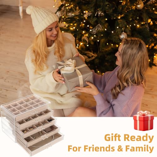 FEISCON Jewelry Box Organizer，Acrylic Storage Organizer with 5 Drawers Adjustable Velvet Trays grid size Jewelry Storage Box Clear Jewelry Organizer Gift for Women Girls (5 layer) - size: 5 layer