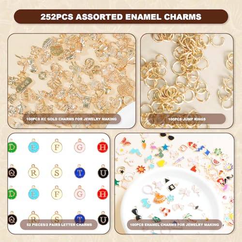 352 Pcs Assorted Charms for Jewelry Making,Mixed Enamel KC Gold Alloy Letter Pendants,Wholesale Bulk Jewelry Charms for DIY Necklace Bracelet Earring and Crafting - style: A4:Charms-252PCS