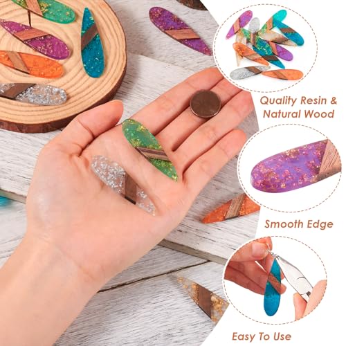Beadthoven Transparent Teardrop Big Pendants for Jewelry Making, 12Pcs/6 Pairs Resin Wood Charms Glittery Crystal Pendants for Women Wood Earrings Necklace Bookmarks Making DIY Crafts Supplies - color: Colorful Drop Glittery