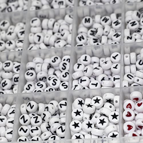 Melius Acrylic Letter Beads, 1450 Pcs 4x7mm Round Alphabet Beads in 28 Grid Box for Jewelry Making, DIY Bracelets (4x7mm, White) - color: White, size: 4x7mm