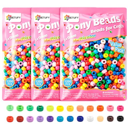 Simetufy 3600Pcs Pony Beads Bulk, 24 Assorted Colors Rainbow Plastic Beads for Hair Braiding Friendship Bracelets DIY Crafting Kandi Jewelry Making (2.06lb) - color: 3600 Classic