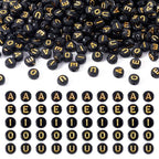 FASHEWELRY 500Pcs Acrylic Vowel Letter Beads 7x3.5mm Black Golden Alphabet Beads Flat Round Letter AEIOU Initial Bead for Jewelry Making Name Bracelets Necklaces Key Chains - color: Round Vowel