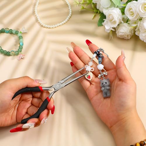 10 PCS 6 Inch Extra Long Needle Nose Pliers, Mini Precision Jewelry Pliers with Comfort Grip, Needle Nose for Jewelry Making, Repair, Crafts