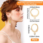 Beebeecraft 1 Box 50Pcs Leverback Earring Hooks 24K Gold Plated Round Huggie Hoop French Earring Hooks Earwire Clasp Findings for Jewelry Making DIY Crafts, 14.5x12mm - color: 14.5x12mm Round Earring Hooks