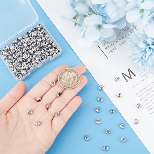 UNICRAFTALE About 200Pcs Crimp Bead Knot Covers 5.8mm Half Round Open Crimp Beads Covers Open Crimp Beads Stainless Steel Crimp Beads for DIY Bracelets Jewelry Makings - size: 1.8mm