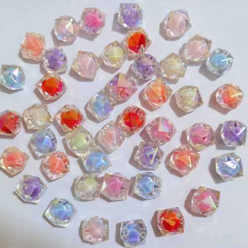 Mixed Lots Shiny AB Color Acrylic Faceted Cube Bead DIY Beading Hairband Bracelets Necklace Craft Embelishment (Mixed Colors-Cube) - color: Mixed Colors-Cube