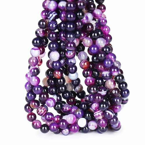 60pcs 6mm Purple Stripe Agate Beads Natural Gemstone Beads Round Loose Beads for Jewelry Making - color: Purple Stripe Agate, size: 6mm