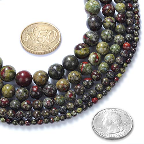 6mm Natural Dragon Bloodstone Gemstone Round Loose Beads Crystal Stone Bracelet Necklace Accessories Crafts for Jewelry Making DIY,1 Strand 15" - color: Dragon Bloodstone, size: 6MM
