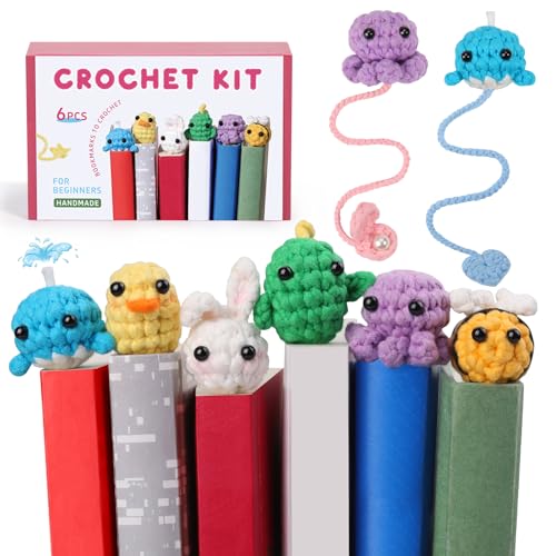 Kogyxe Crochet Kit for Beginners, Crochet Bookmark Kit with Step-by-Step Video Tutorials, Crochet Starter Kits for Beginners Decoration Readers Book Lovers, Animal Bookmarks (40%+ Yarn) - size: Animal Bookmarks