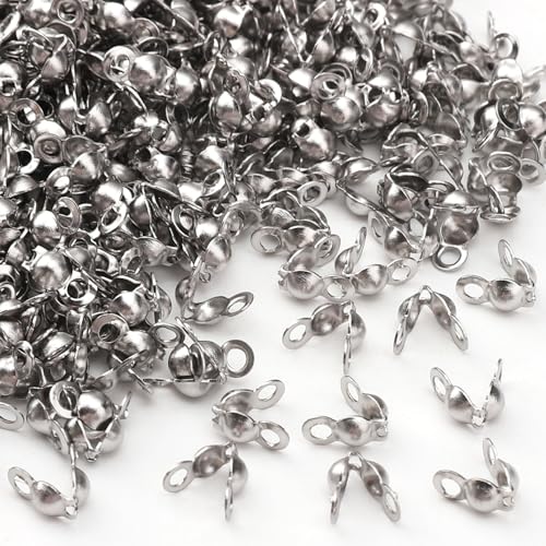 304 Stainless Steel End Caps 3.2x6.3mm 500pcs Knot Covers for Jewelry DIY Making and Repairing - color: End Caps, size: 3.2x6.3mm