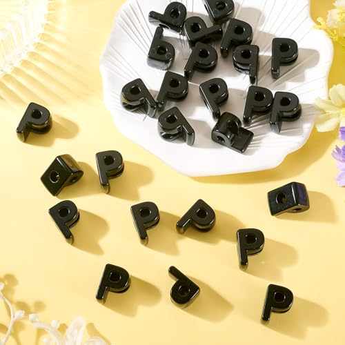 Craftora 30Pcs 20mm Black Large Letter Beads, Acrylic Big Alphabet Beads, Chunky Initial Letter P Bead with Large Hole for Friendship Bracelets Keychain Bag Charms Shoelaces - color: Letter P