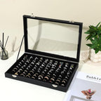 2 Pcs 100 Slots Ring Organizer Box with Transparent Glass Lid, Velvet Jewelry Display Case for Rings, Necklaces, Earrings Storage, Black
