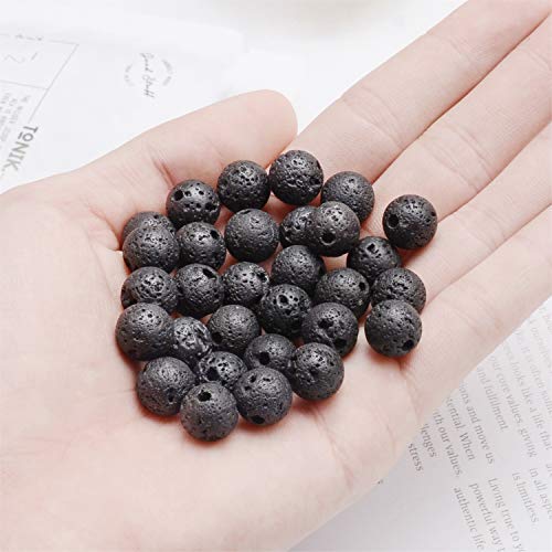 AD Beads Natural Gemstone 10mm Round Loose Beads Big Hole 2mm Sized 30pcs (Rock Lava) - color: Rock Lava