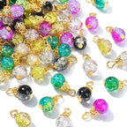 Ipotkitt 100 Pcs Crackle Glass Round Bead Charms Colorful Drop Crystal Bead Charms Mini Dangle Beads for Jewelry Making DIY Necklace Earring Accessory - color: 100pcs-Crackle Glass Charms-15~15.5mm
