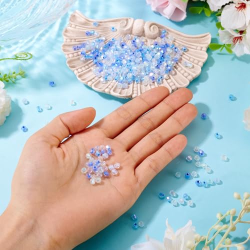Beadthoven 405Pcs 4mm Bicone Glass Beads Blue Clear Crystal Glass Seed Beads Rainbow Plated Transparent Small Mini Pony Loose Spacers for Bracelets Jewelry Making Necklace DIY Crafts Supplies - color: Blue