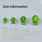 850pcs Acrylic Round Faceted Beads 6mm 8mm 10mm 12mm Faceted Round Spacer Beads for Bracelets Necklace Earring DIY Jewelry Making Craft(Green) - color: Green