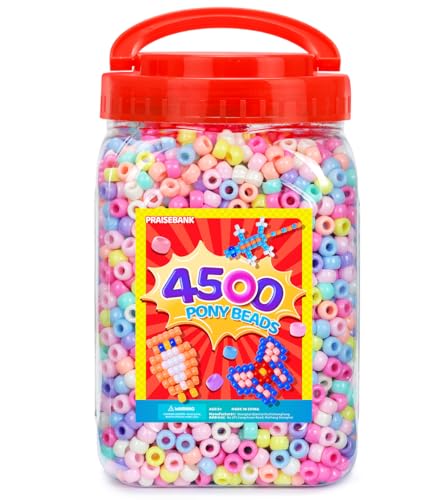 Praisebank Pony Beads, 4500pcs 6x9mm, Wholesale Beads, Bracelets Jewelry Making, Arts & Crafts(Candy) - color: Candy, size: Large Size