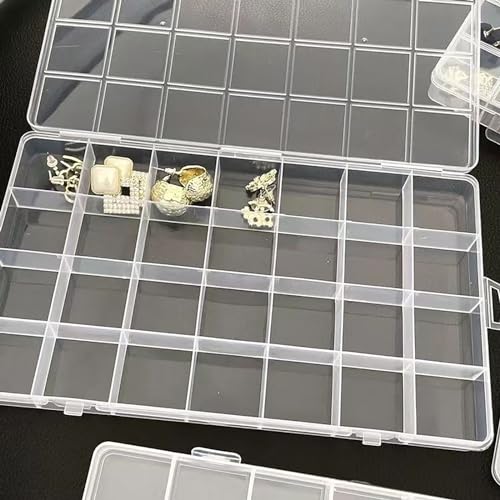 Yansanido 24 Grids Jewelry Organizer, 7.5 In x 5.2 In Fixed Clear Plastic Storage Box Earring Tool Small Items Containers (1)