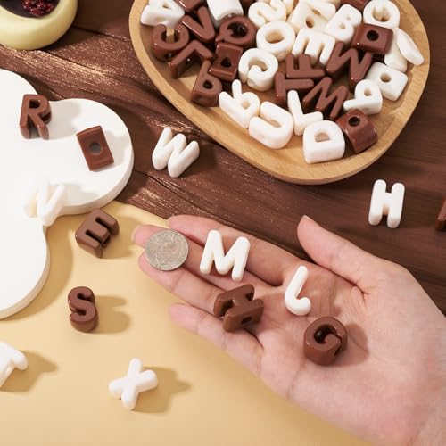 Cheriswelry 52Pcs Letter A-Z Beads Acrylic Alphabet Bead European Large Hole Bracelet Spacer Bead 20-21mm for DIY Craft Necklace Keychain Lanyard Making Hole: 6mm - color: Creamy&Brown