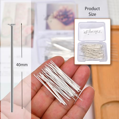 150pcs 40mm 925 Silver Filled Flat Head Pins DIY Crafts Beads Charms Earring Bracelet Jewelry Making Accessories Supplies - color: Silver Flat Pins, size: 40mm