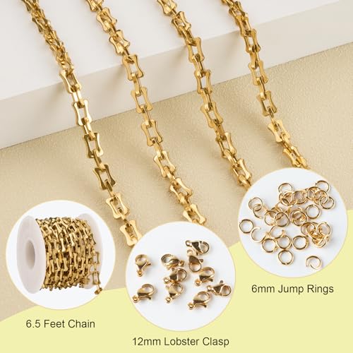 SMYHTGLIF 6.5 Feet Gold Unsoldered Bone Jewelry Making Chain Bulk Stainless Steel Craft Chain Spool for Jewelry Making - color: Bone Gold