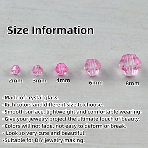 1310pcs Bicone Crystal Glass Beads 2mm 3mm 4mm 6mm 8mm Faceted Crystal Spacer Beads for Bracelets Necklace Pendants Earrings DIY Jewelry Craft Making(Pink) - color: Pink