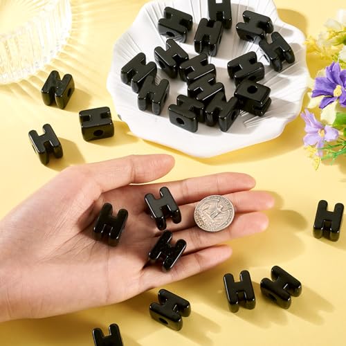 FASHEWELRY 30Pcs Acrylic Letter H Beads with Large Hole Big Plastic Letter Blocks European Beads 3D Letters Chunky Vowel Initial Alphabet Bead for Key Chains Necklace DIY Arts Craft Projects - color: Black, size: H