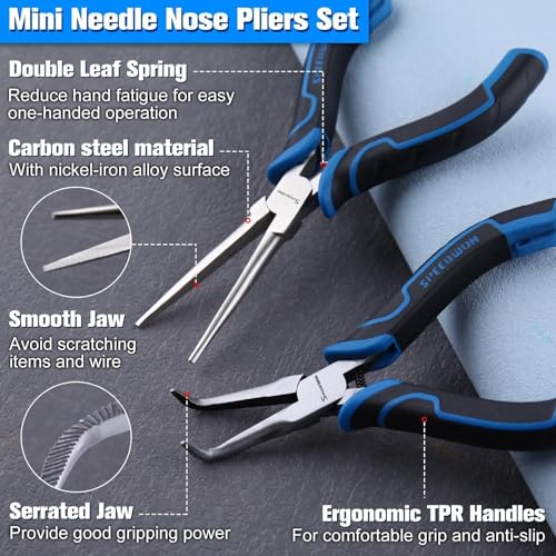 SPEEDWOX 2PCS Mini Needle Nose Pliers with Smooth Jaw & Bent Needle Nose Pliers with Serrated Jaw for Jewelry Making Needles Remover Plier Fishing Plyers - style: 2PCS Needle Nose Pliers Set