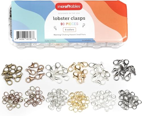 Incraftables Lobster Claw Clasps with Jump Rings – 12mm Necklace & Bracelet Closures – Jewelry Fasteners in Bronze, Copper, Silver, Gold, Platinum & Gray