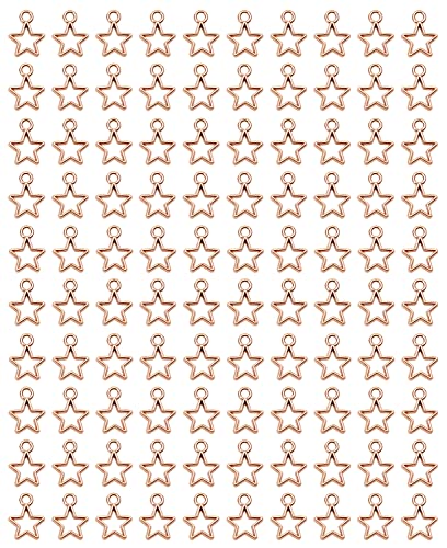 Shapenty Mini Metal Hollow Star Pendant Charms Beads Bulk Pentagram Charms for Necklace Earring Bracelet Keychain Jewelry Making Craft Project Christmas Decoration, 100PCS - color: Rose Gold