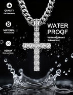 925 Sterling Silver Cross Necklace Men - CZ Cross Pendant Layered Necklaces Waterproof Stainless Steel Link Rope Chain Silver Necklace Stack Jewelry with Gift Box 16-30 Inches - size: 22&24in