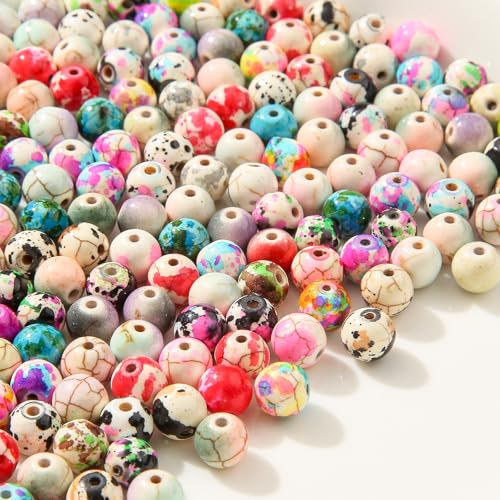 8mm Turquoise Beads 190pcs Natural Stone Bead Gemstone Round Loose Beads for DIY Crafts Bracelet Necklace Earrings Jewelry Making (Mix Color) - color: mix color